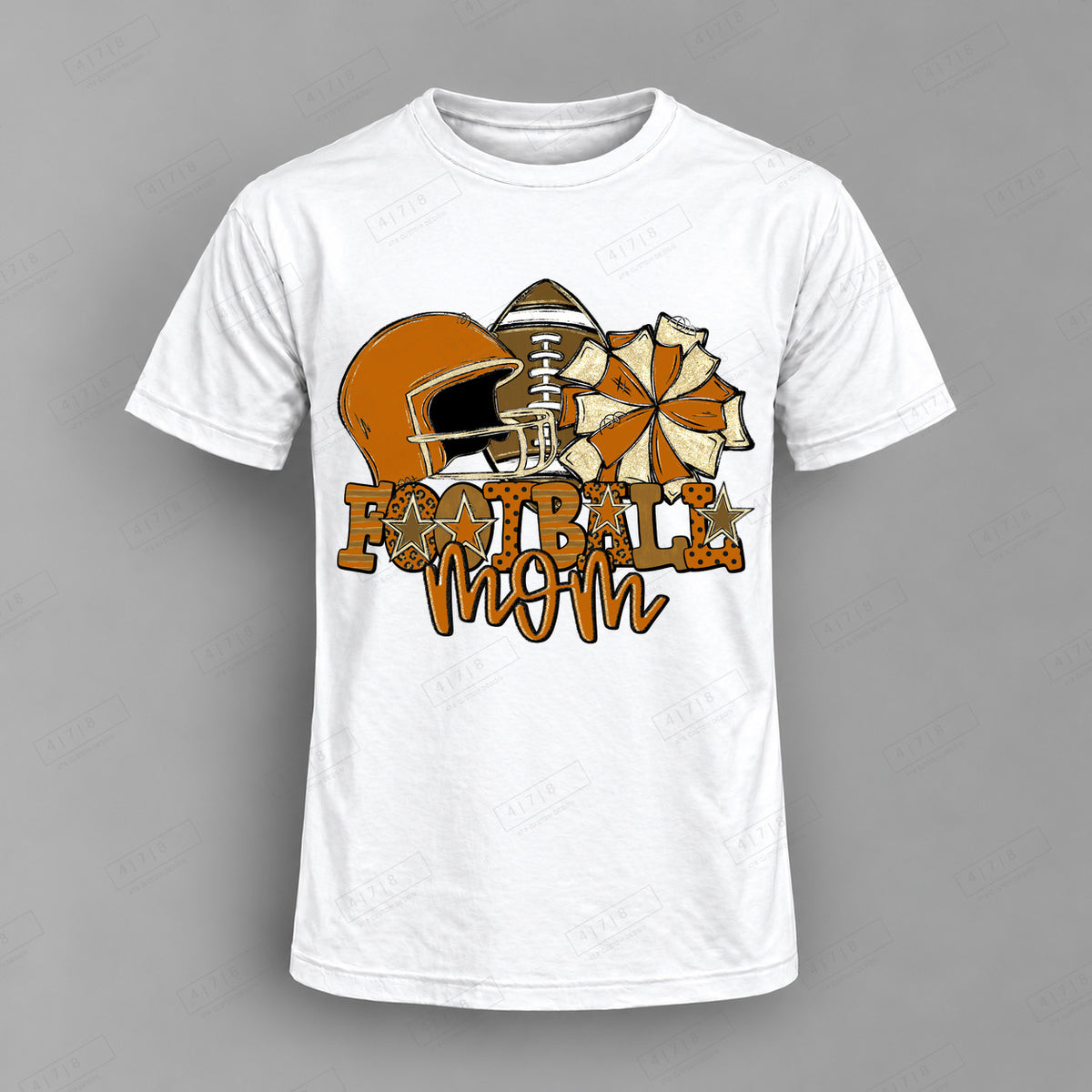 Football Mom Burnt Orange Top shown on white shirt — 478 Custom Design