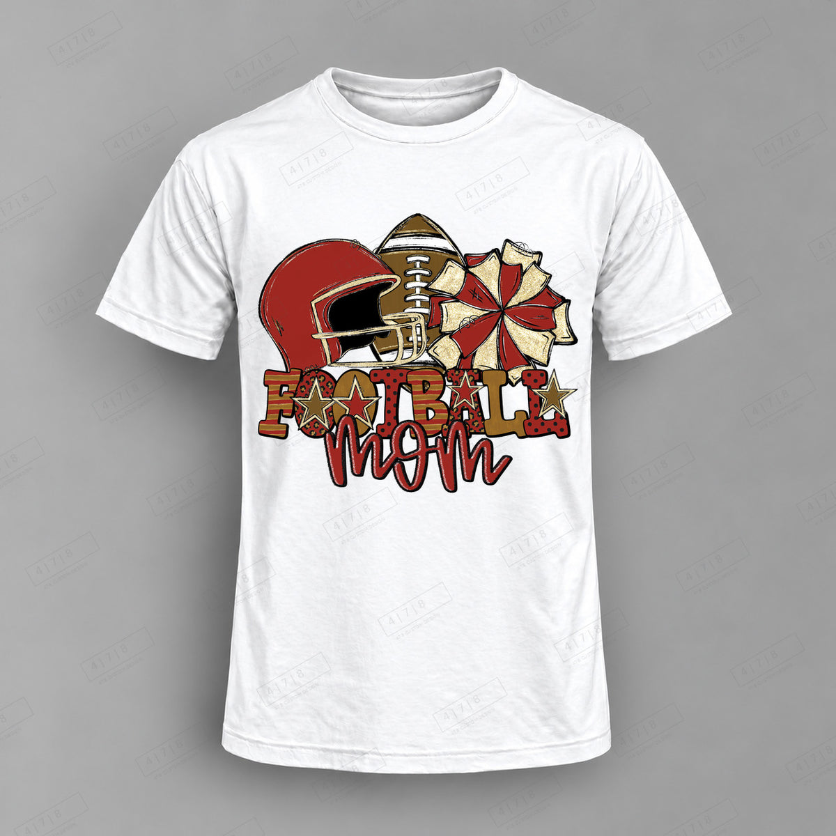 Football Mom Dark Red Top shown on white shirt — 478 Custom Design