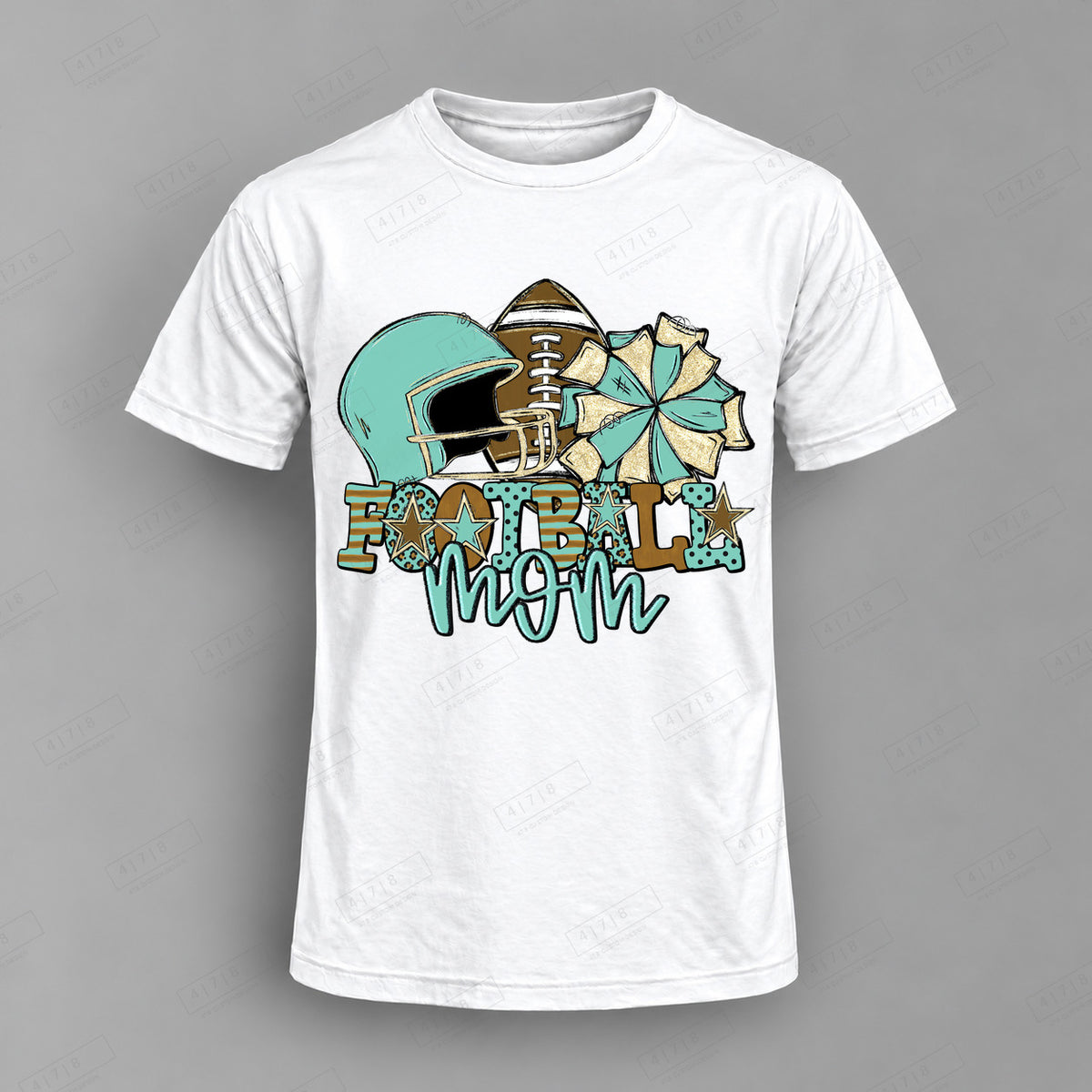 Football Mom Teal Top shown on white shirt — 478 Custom Design