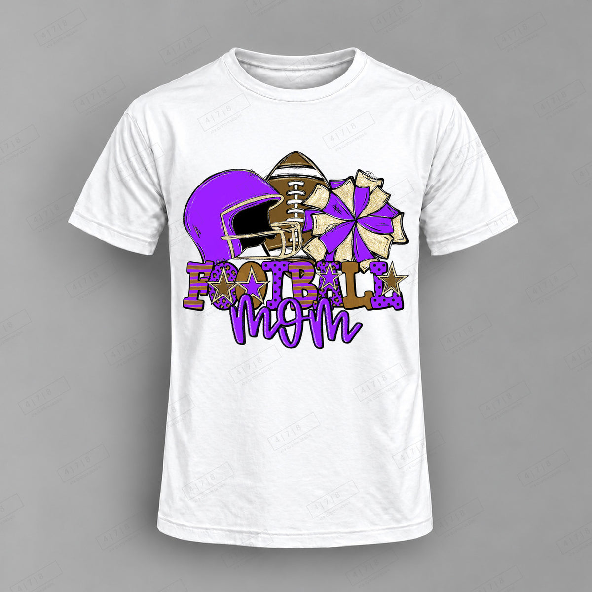 Football Mom Purple Top shown on white shirt — 478 Custom Design