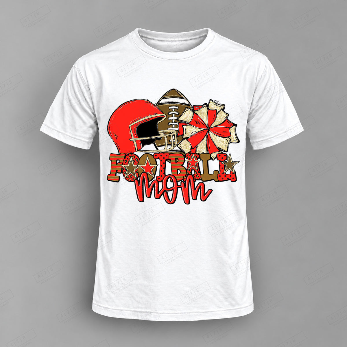 Football Mom Red Top shown on white shirt — 478 Custom Design
