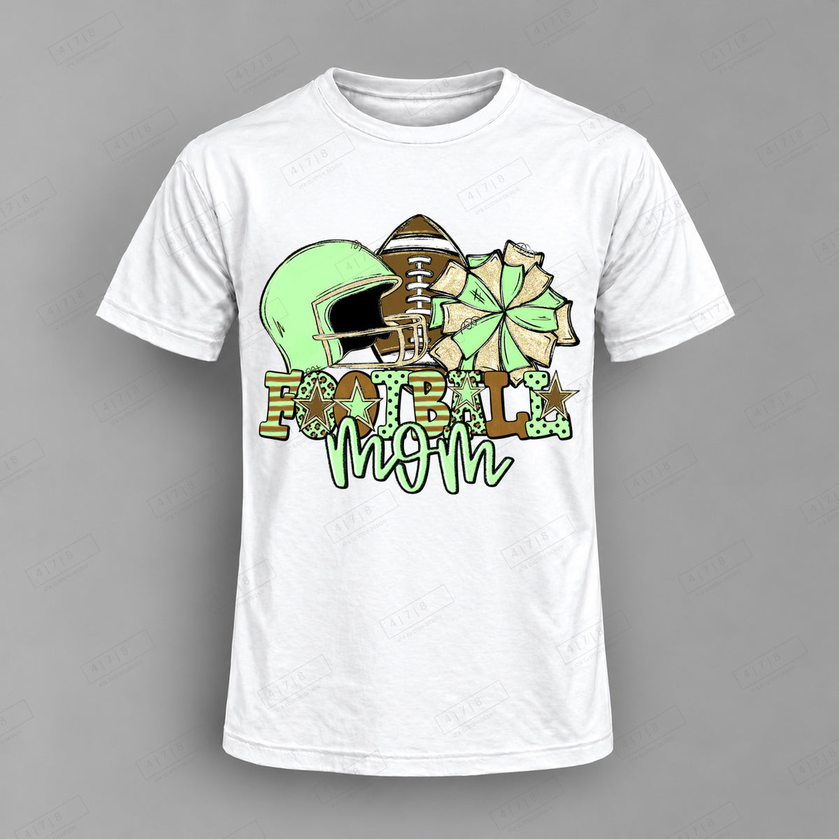 Football Mom Mint Green Top shown on white shirt — 478 Custom Design
