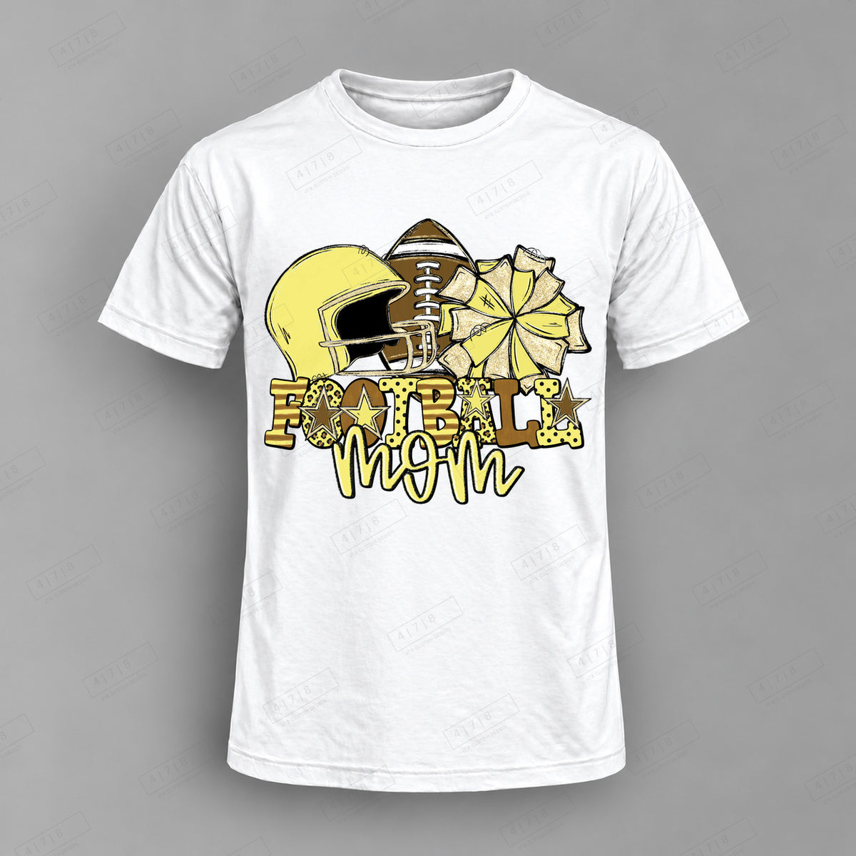 Football Mom Pale Yellow Top shown on white shirt — 478 Custom Design