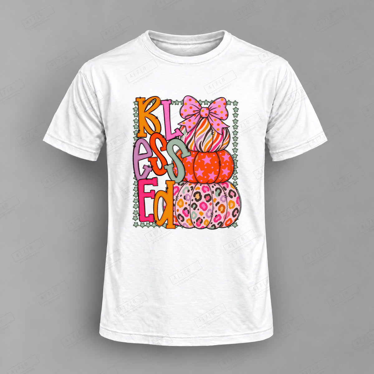 Blessed Pumpkins Bow Top shown on white shirt — 478 Custom Design