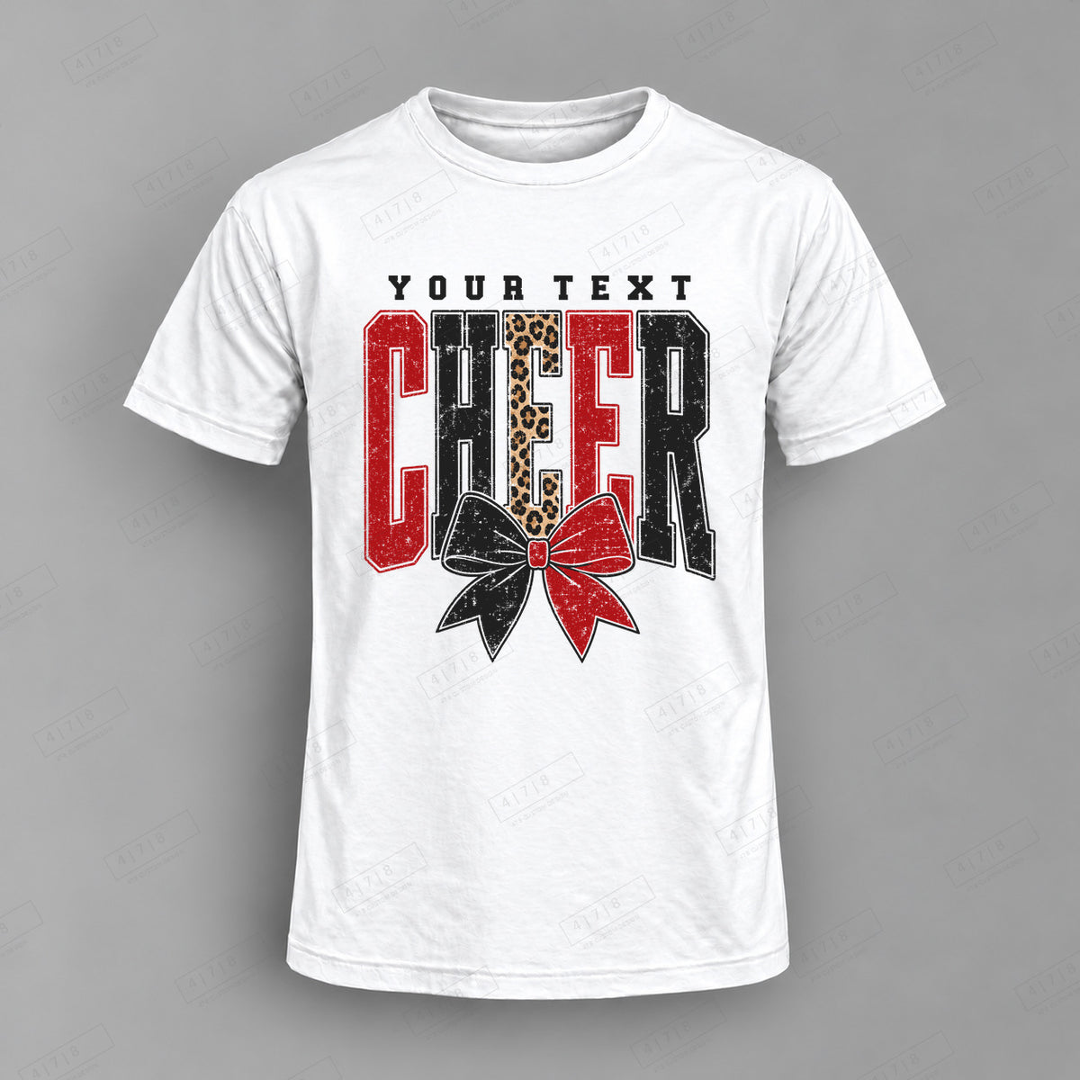 Custom Cheer Design 10-008 Top white shirt mockup with 478 Custom Design watermark