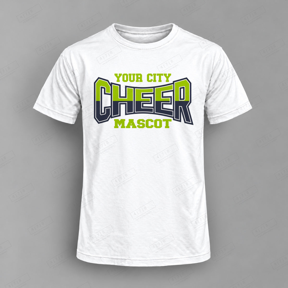 Custom Cheer Design 2-0019 Top white shirt mockup with 478 Custom Design watermark