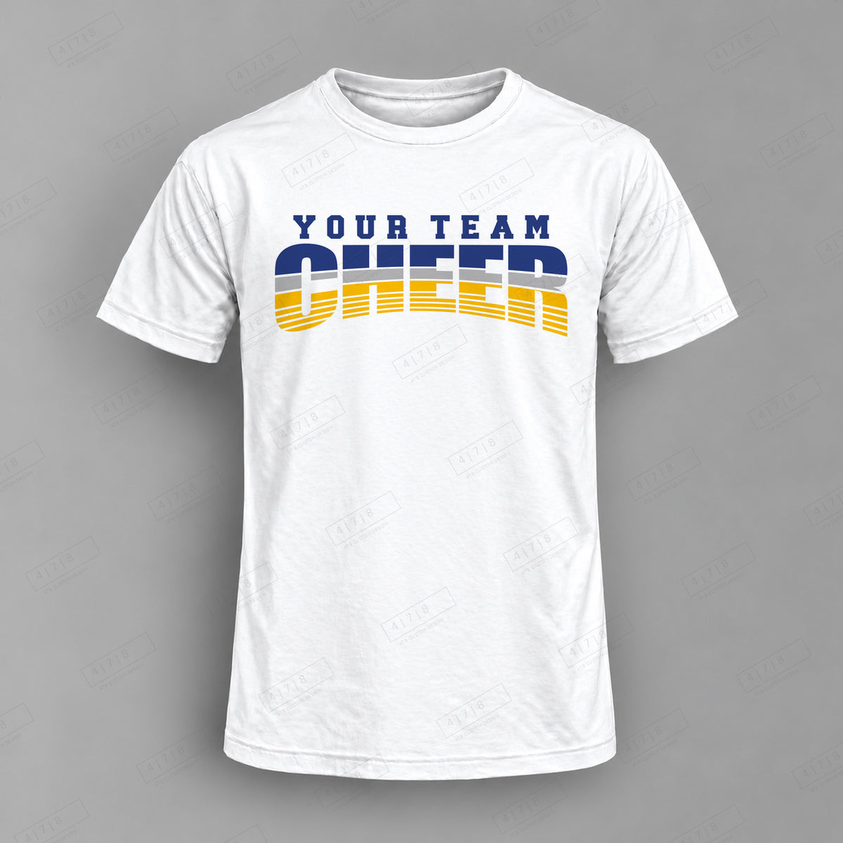 Custom Cheer Design 3-0039 Top white shirt mockup with 478 Custom Design watermark