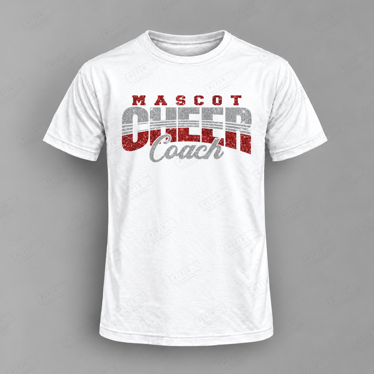 Custom Cheer Design 3-0044 Top white shirt mockup with 478 Custom Design watermark