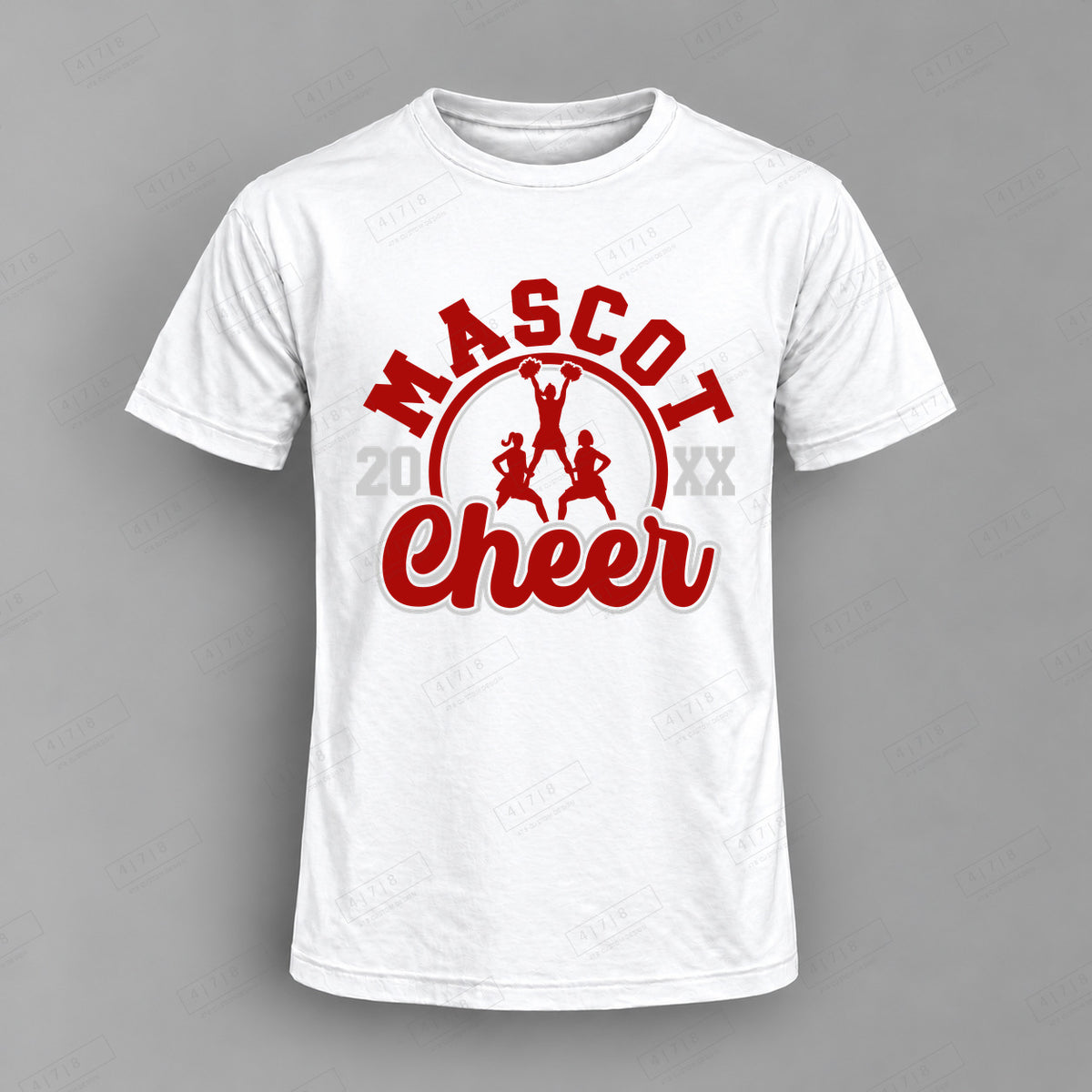 Custom Cheer Design 3-0049 Top white shirt mockup with 478 Custom Design watermark