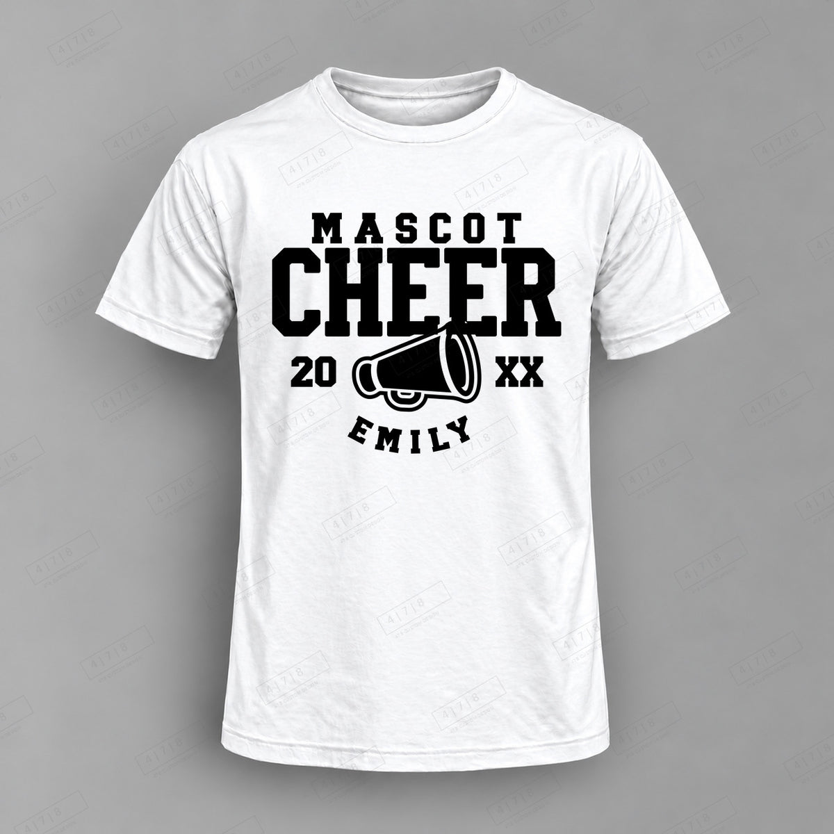 Custom Cheer Design 3-0052 Top white shirt mockup with 478 Custom Design watermark