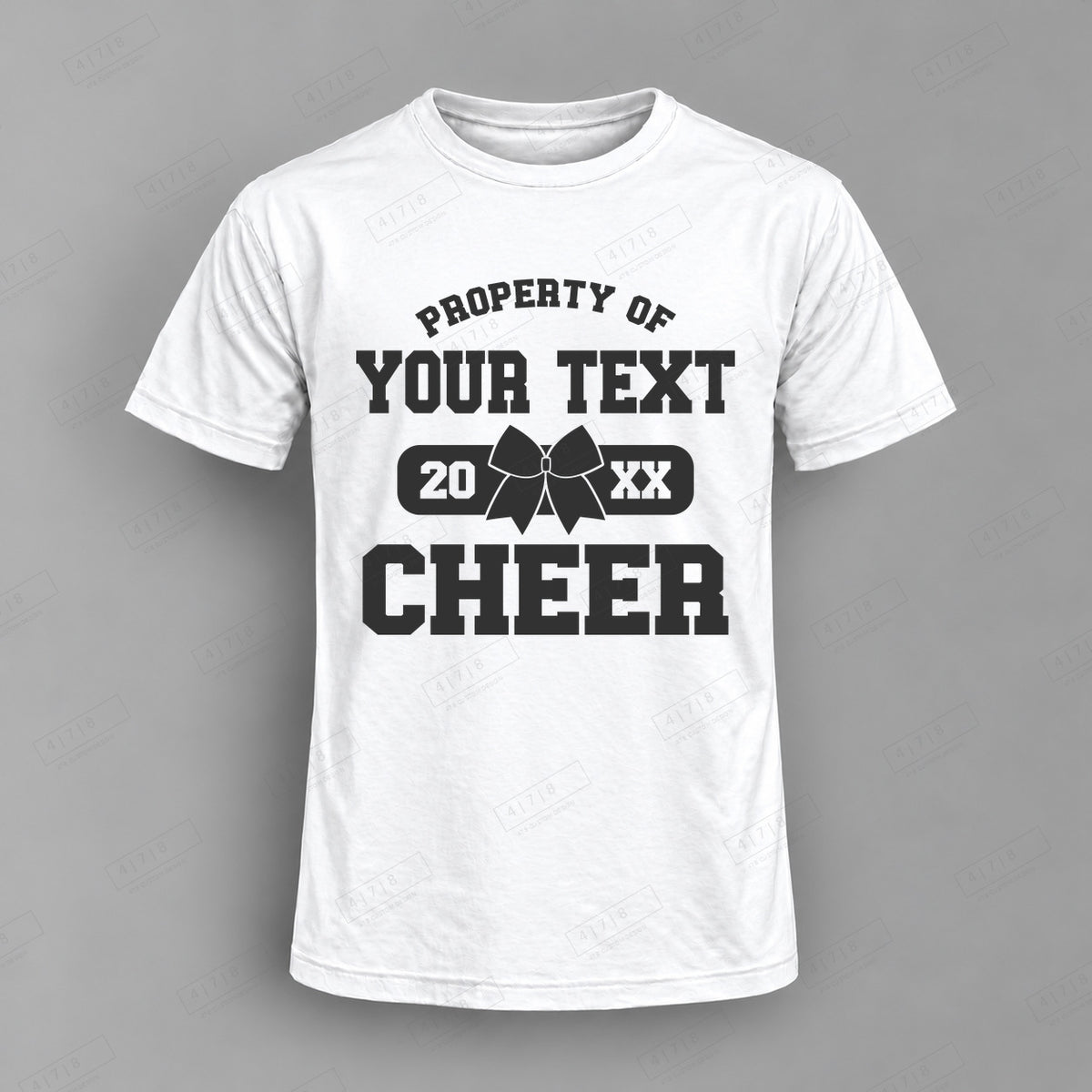 Custom Cheer Design 5-0061 Top white shirt mockup with 478 Custom Design watermark
