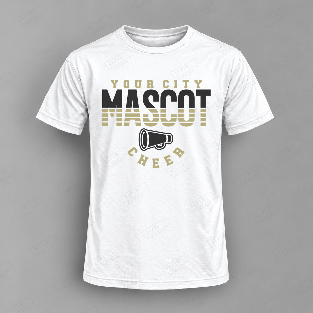 Custom Cheer Design 5-0062 Top white shirt mockup with 478 Custom Design watermark
