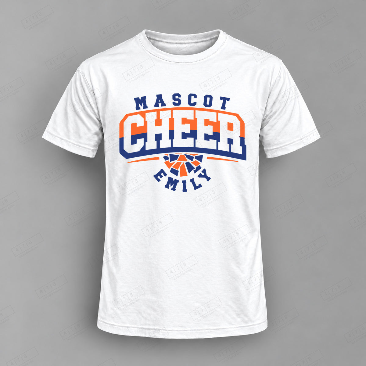 Custom Cheer Design 5-0063 Top white shirt mockup with 478 Custom Design watermark