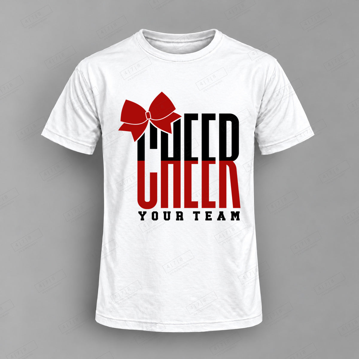 Custom Cheer Design 5-0072 Top white shirt mockup with 478 Custom Design watermark