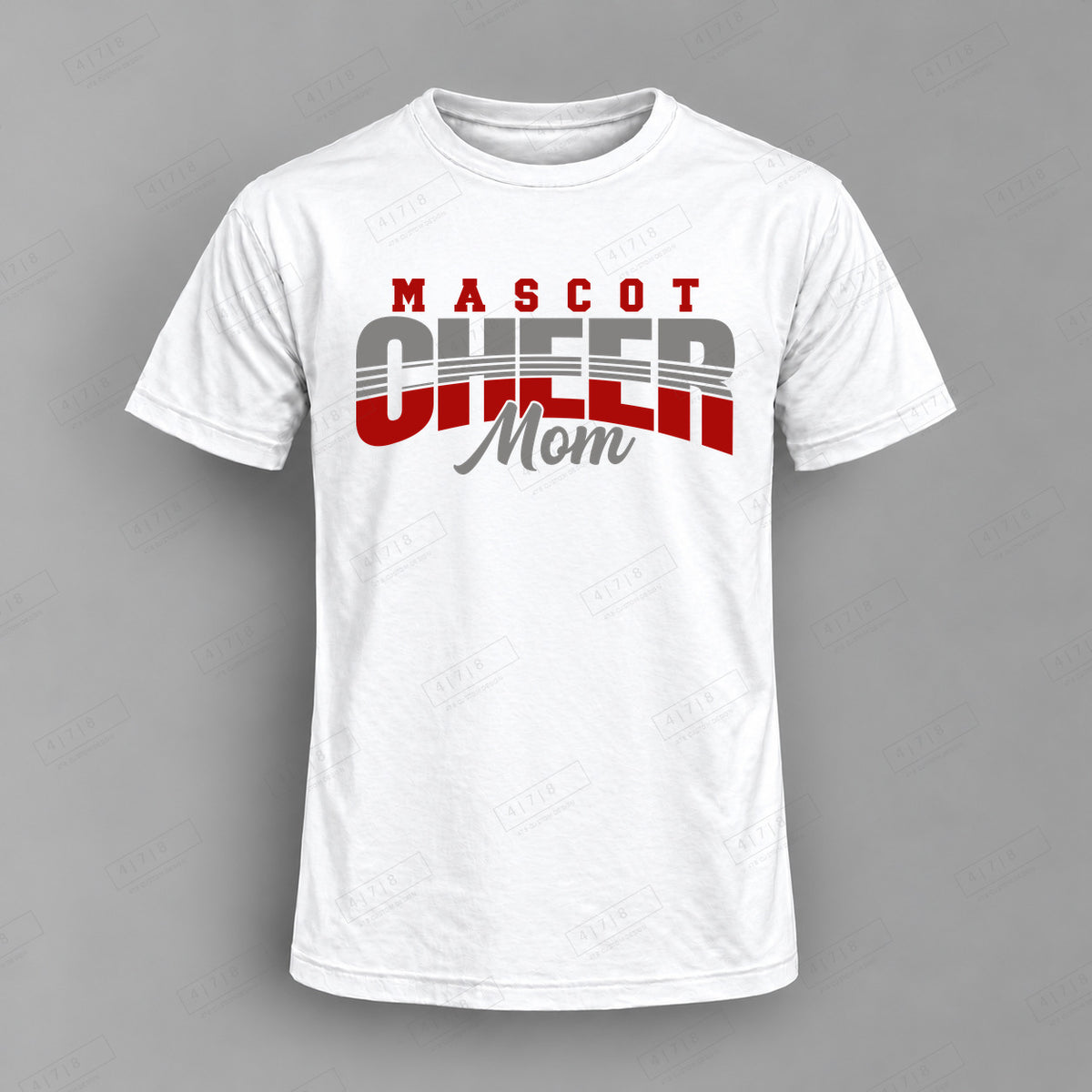 Custom Cheer Mom Design 5-0083 Top white shirt mockup with 478 Custom Design watermark