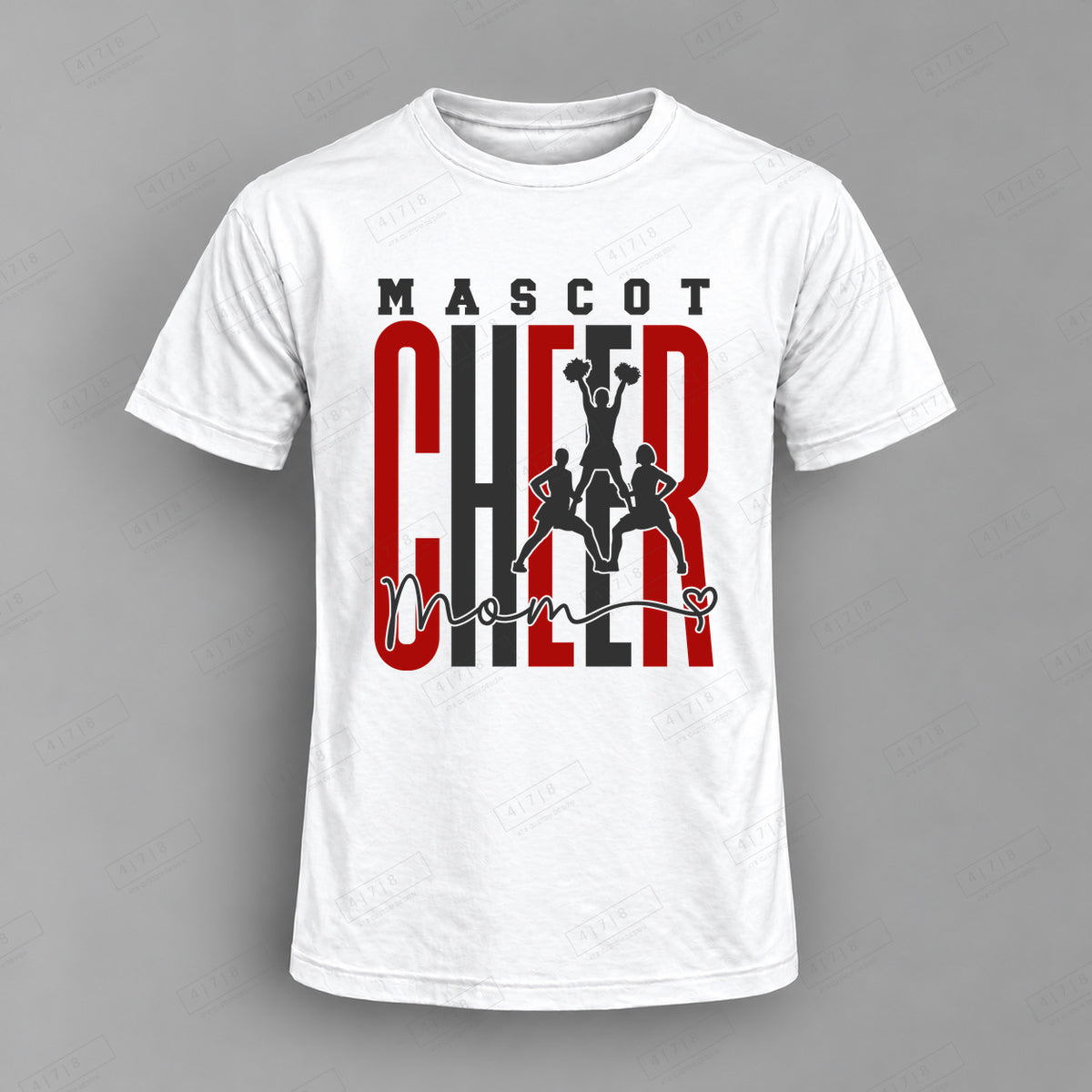 Custom Cheer Mom Design 6-00101 Top white shirt mockup with 478 Custom Design watermark