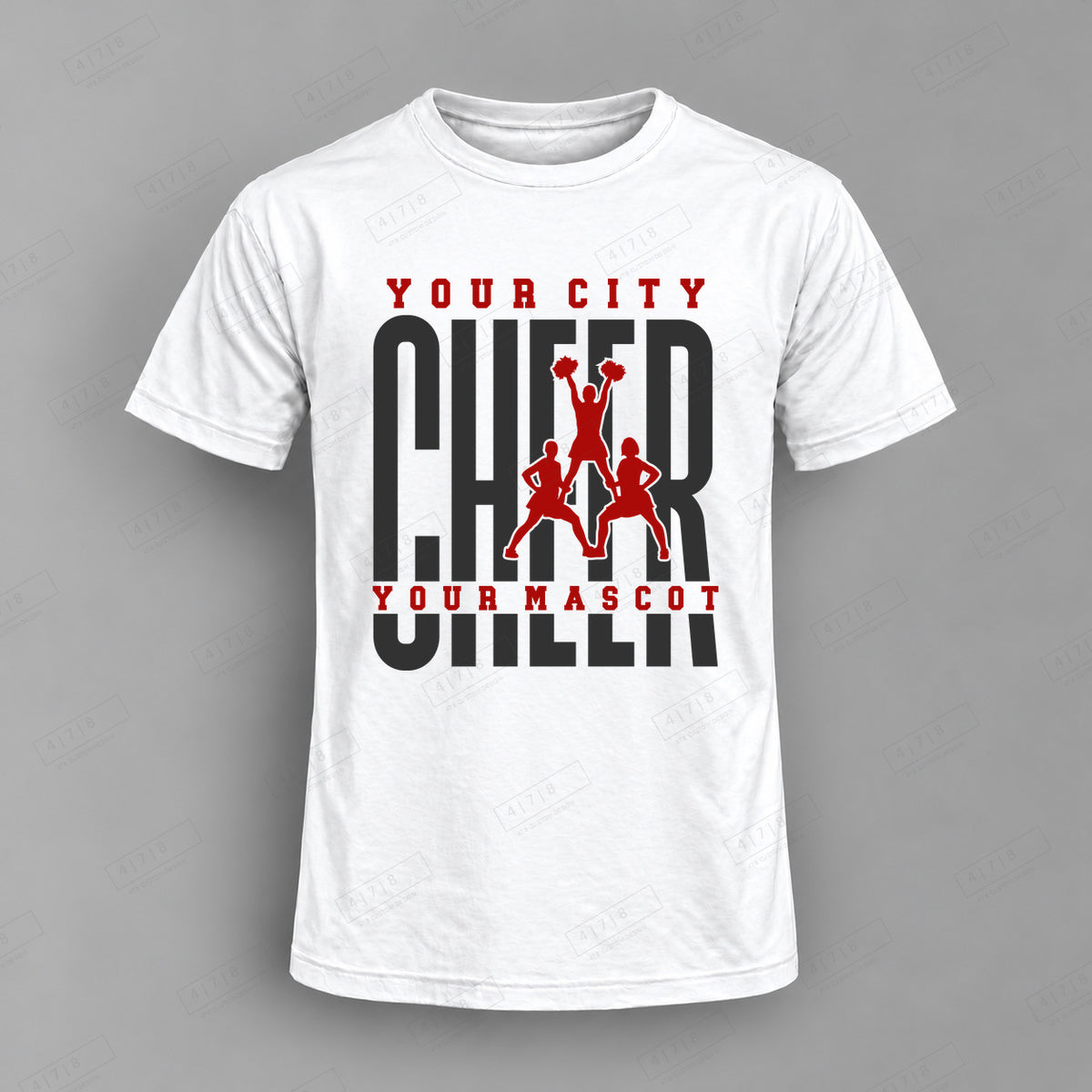 Custom Cheer Design 6-00102 Top white shirt mockup with 478 Custom Design watermark