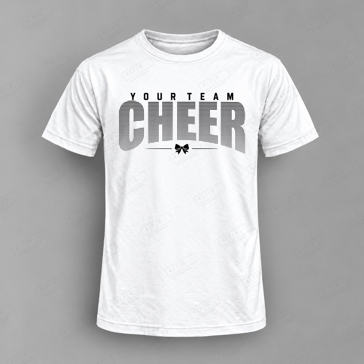 Custom Cheer Design 6-00106 Top white shirt mockup with 478 Custom Design watermark