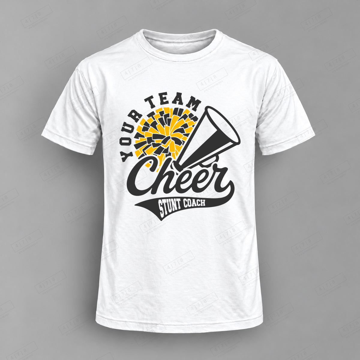 Custom Cheer Stunt Coach Design 7-009 Top white shirt mockup with 478 Custom Design watermark