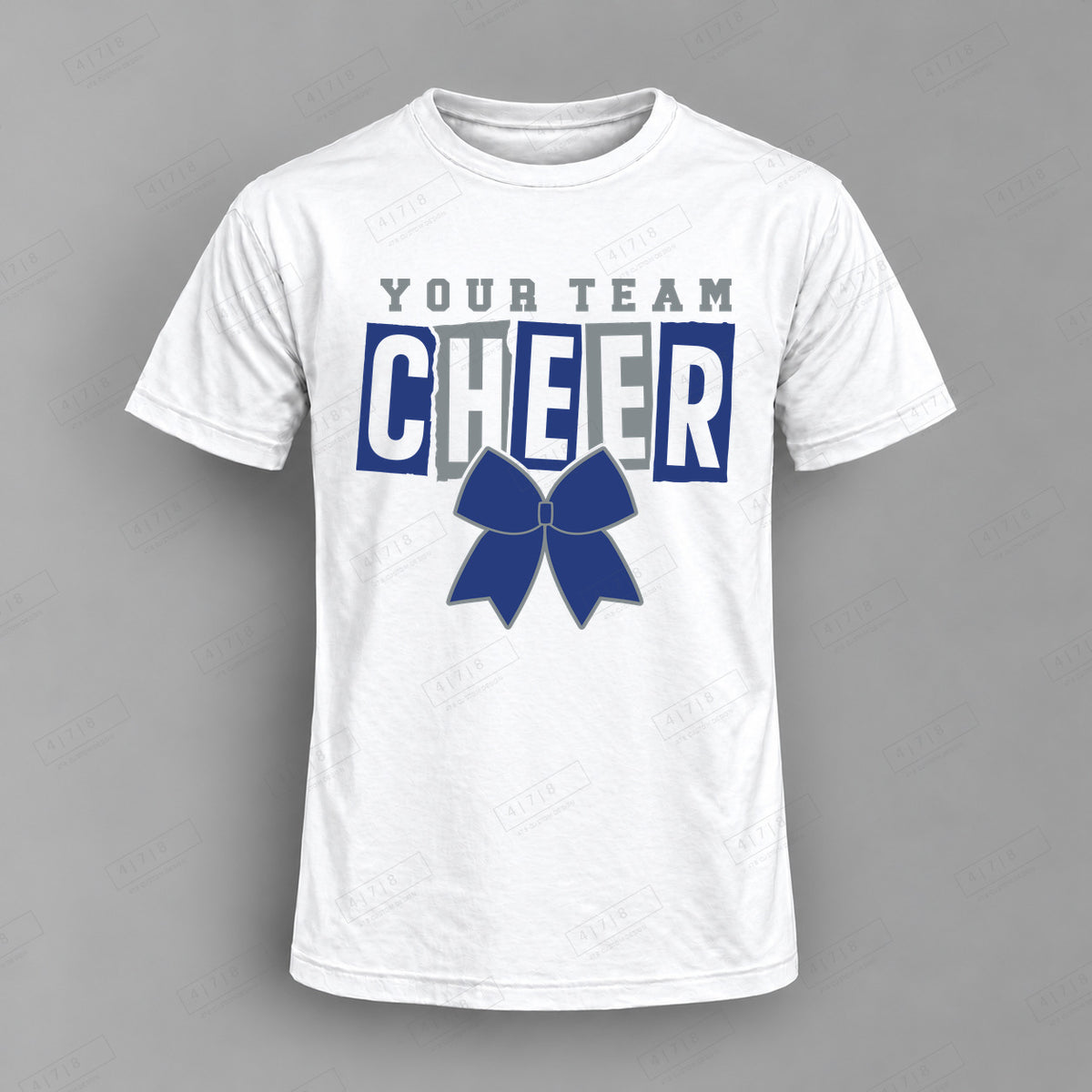 Custom Cheer Design 8-001  2 Top white shirt mockup with 478 Custom Design watermark