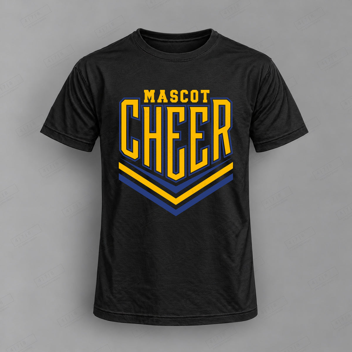 Custom Cheer Design 8-003 Top black shirt mockup with 478 Custom Design watermark