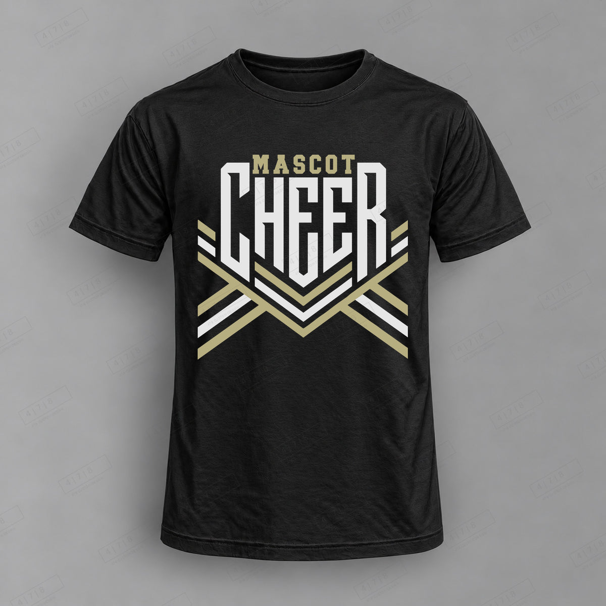 Custom Cheer Design 8-005 Top black shirt mockup with 478 Custom Design watermark