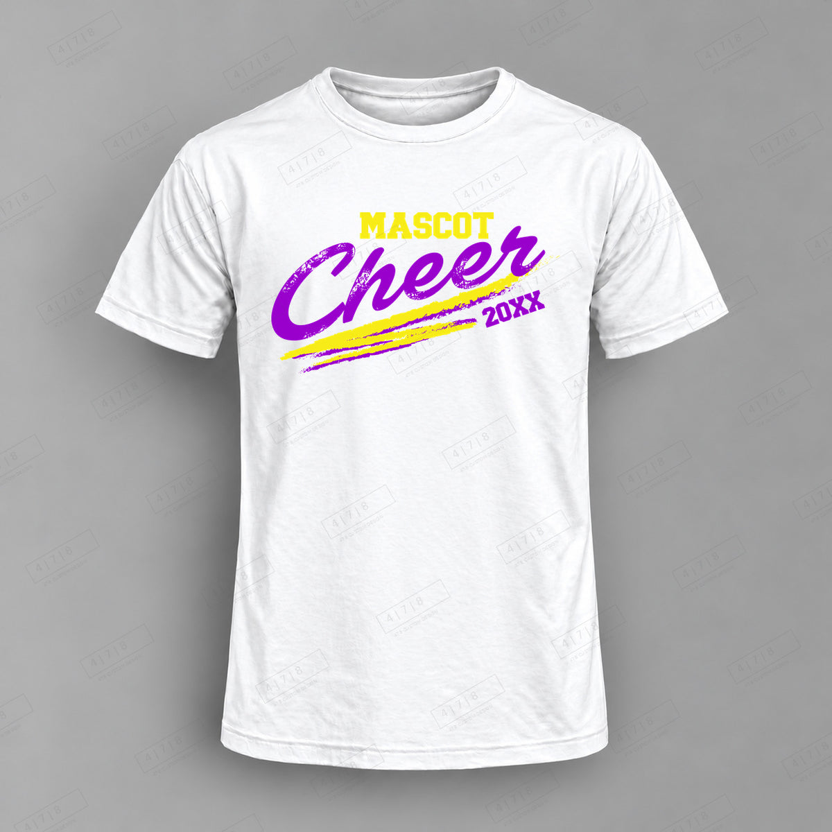 Custom Cheer Design 8-008 Top white shirt mockup with 478 Custom Design watermark