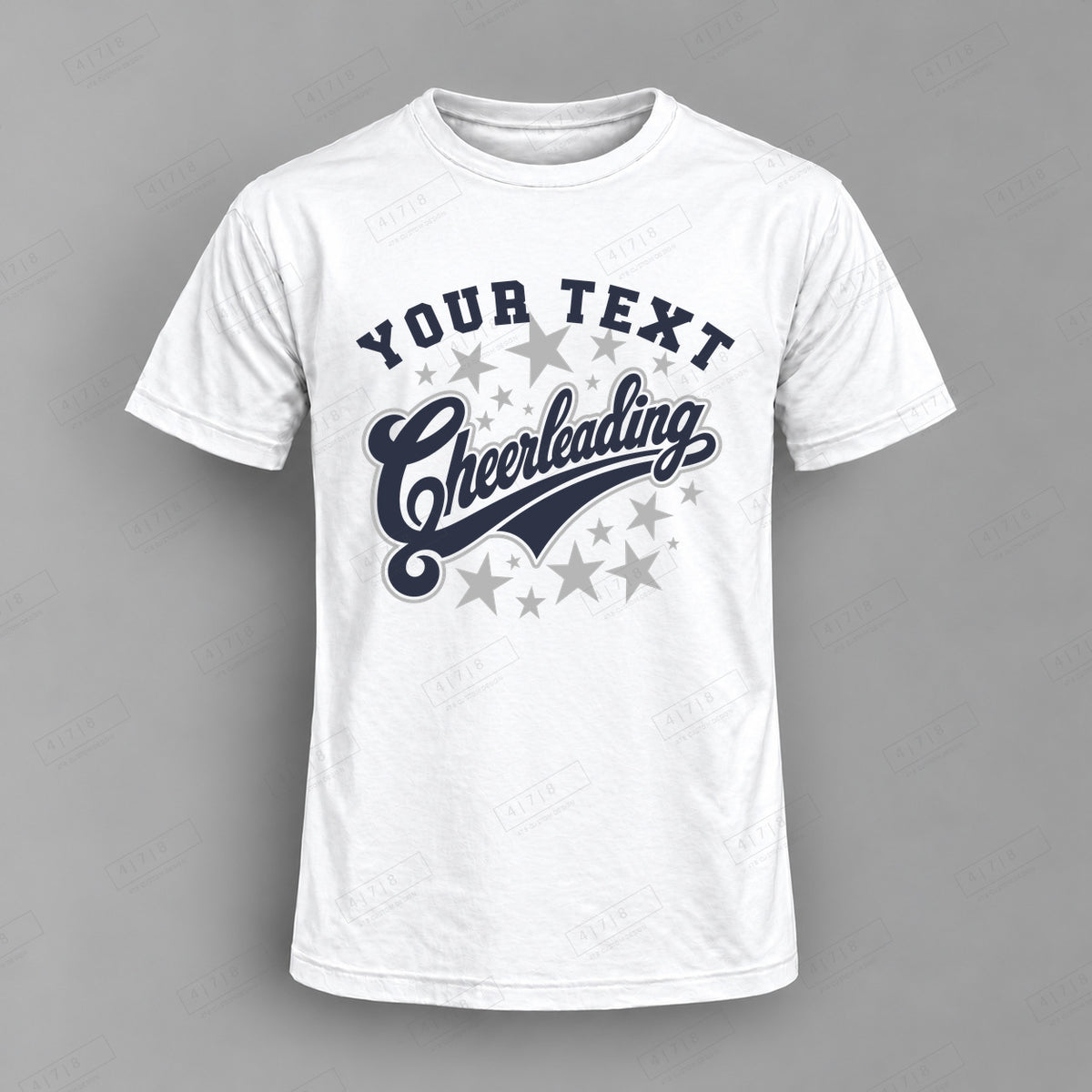 Custom Cheer Design 9-002 Top white shirt mockup with 478 Custom Design watermark