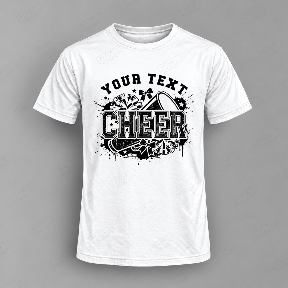 Custom Cheer Design 9-007 Top white shirt mockup with 478 Custom Design watermark