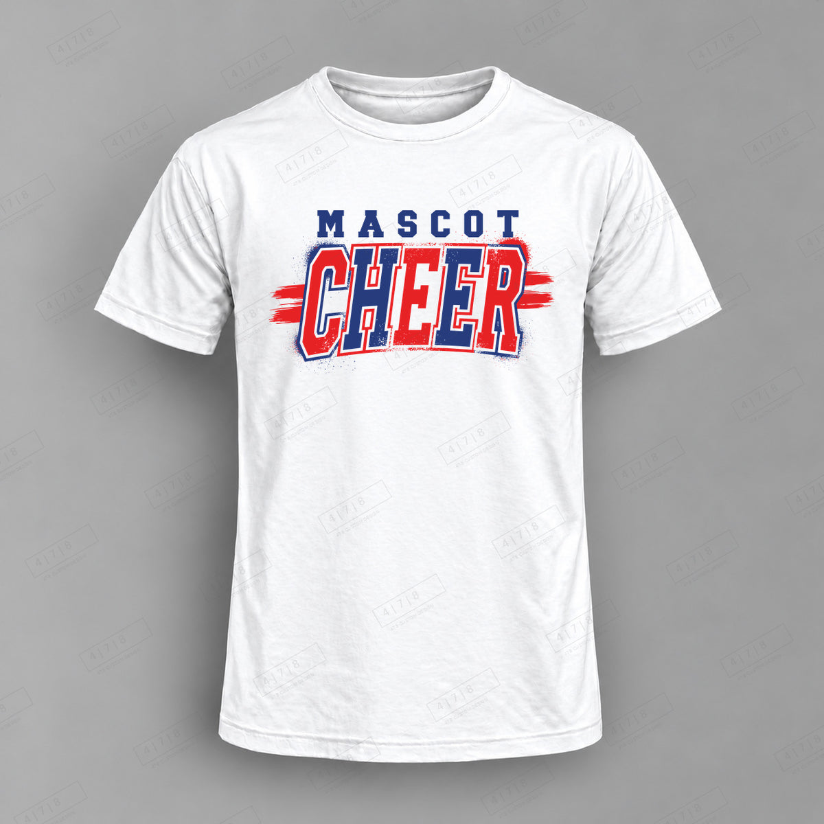 Custom Cheer Design 9-008 Top white shirt mockup with 478 Custom Design watermark