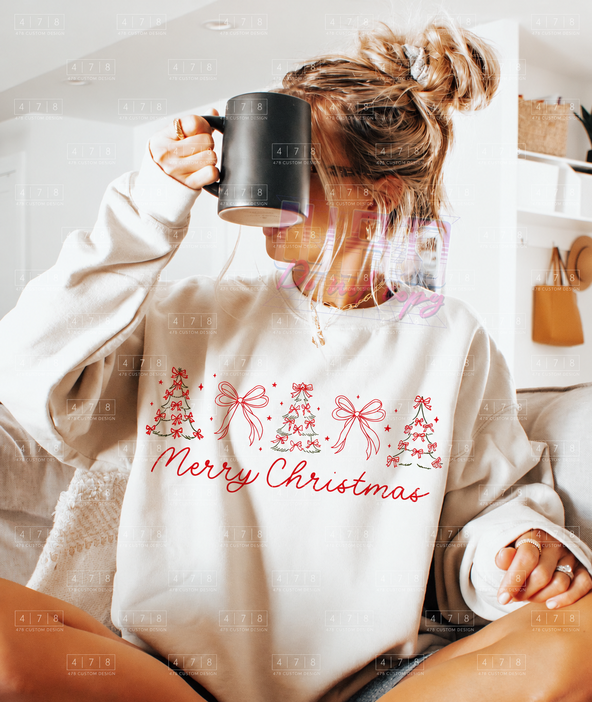 Merry Christmas Trees and Bows Top apparel mockup