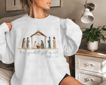 The Greatest Gift of All Neutral Nativity Top apparel mockup