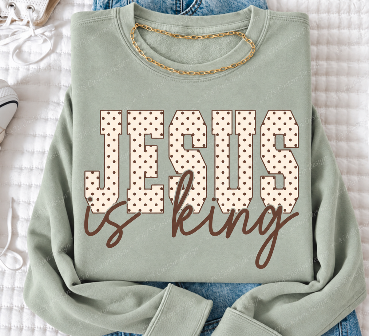Jesus Is King Polka Dot Top — clean apparel mockup 1