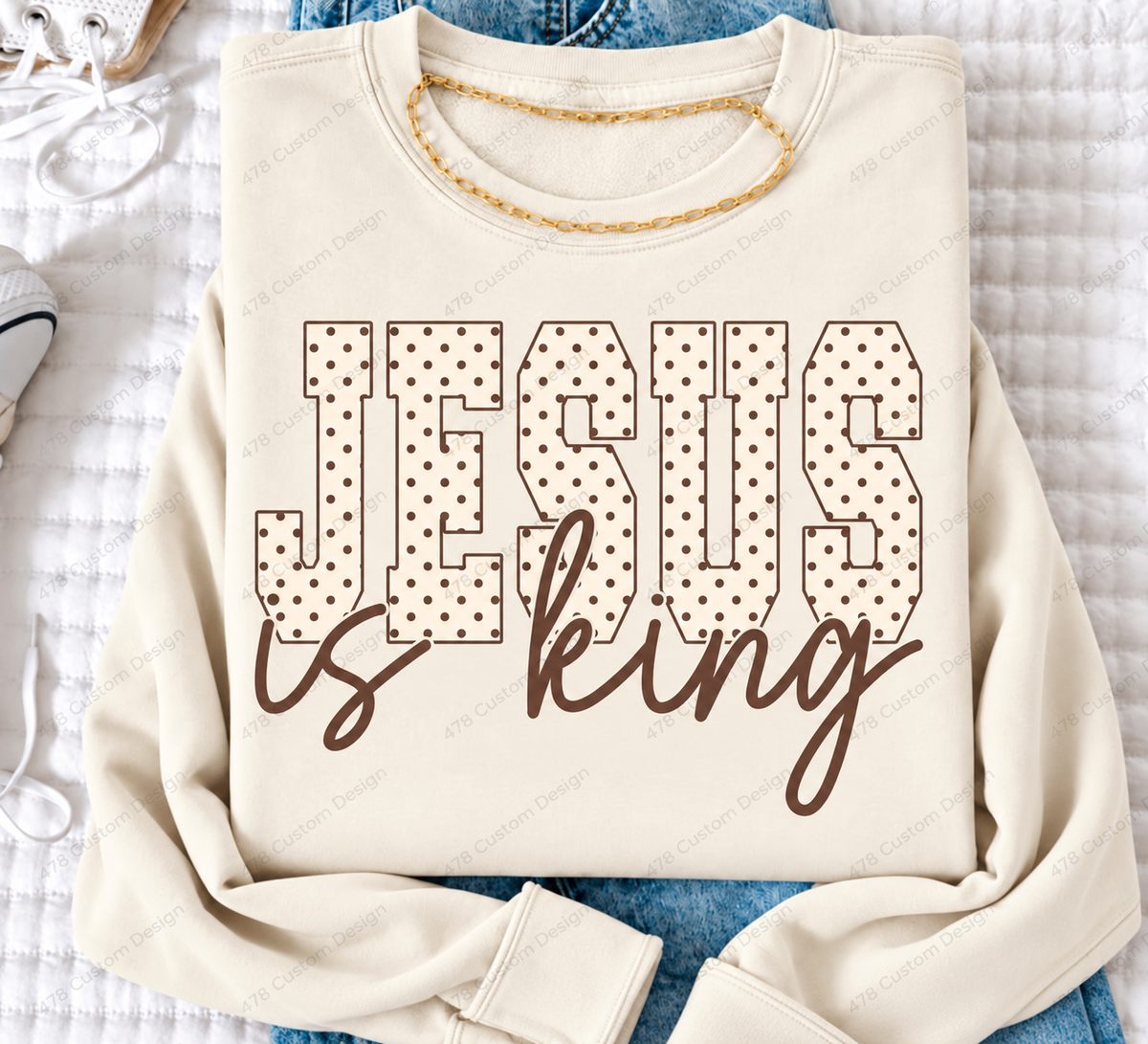 Jesus Is King Polka Dot Top — clean apparel mockup 2