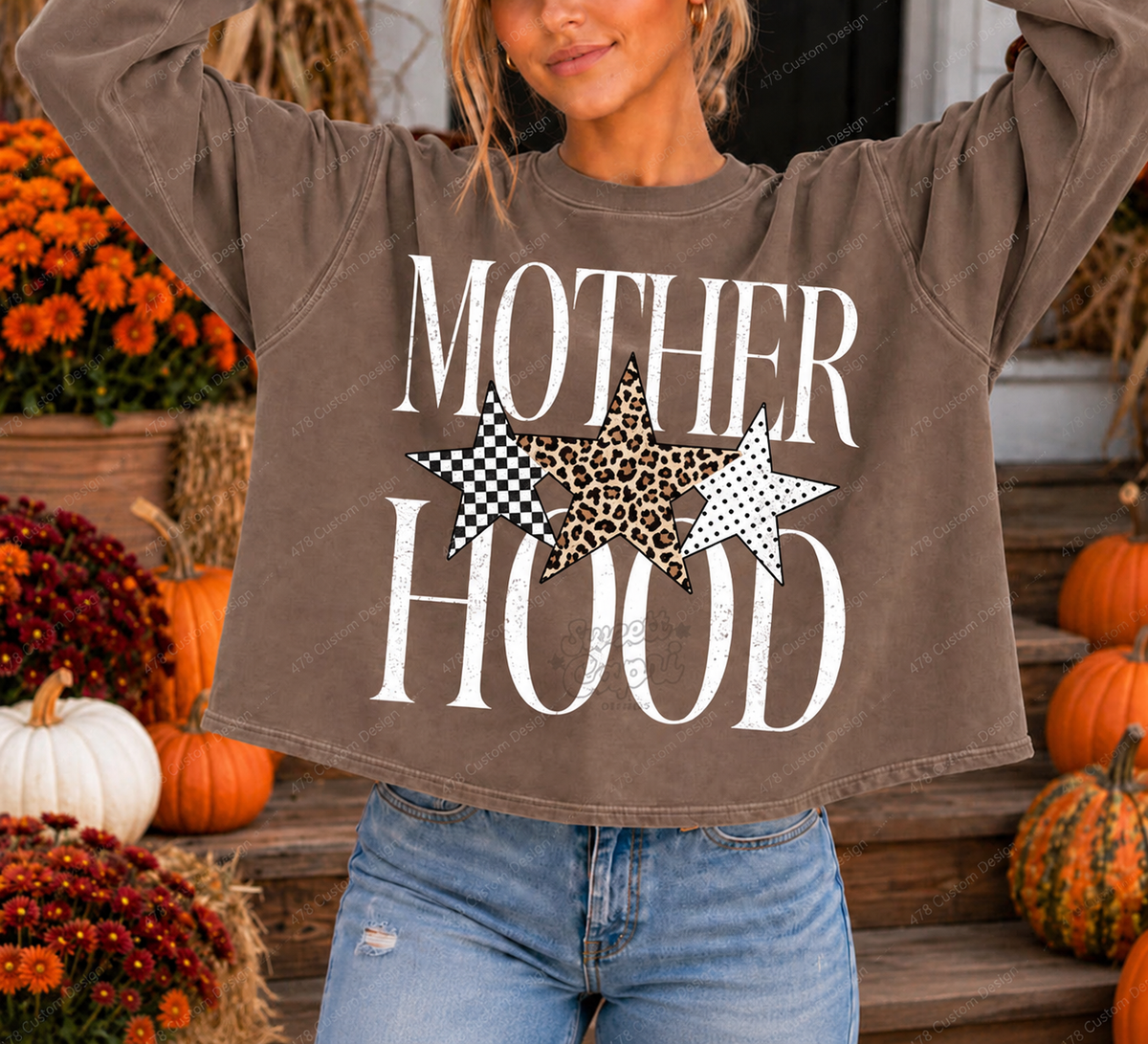 Motherhood Patterned Stars Top — Choose Your Finish — clean apparel mockup 2