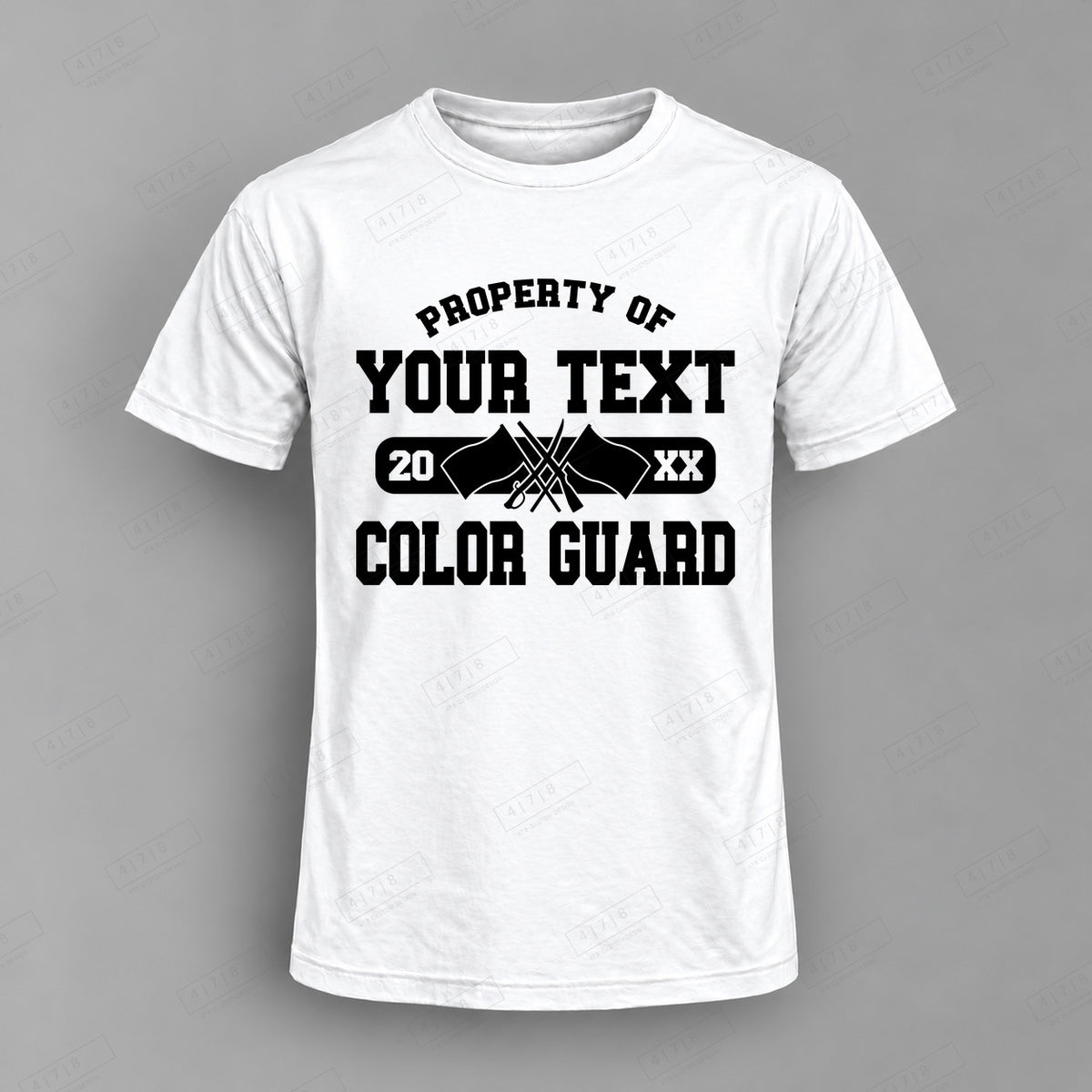 Custom Color Guard Design 1-0016 Top white shirt mockup with 478 Custom Design watermark