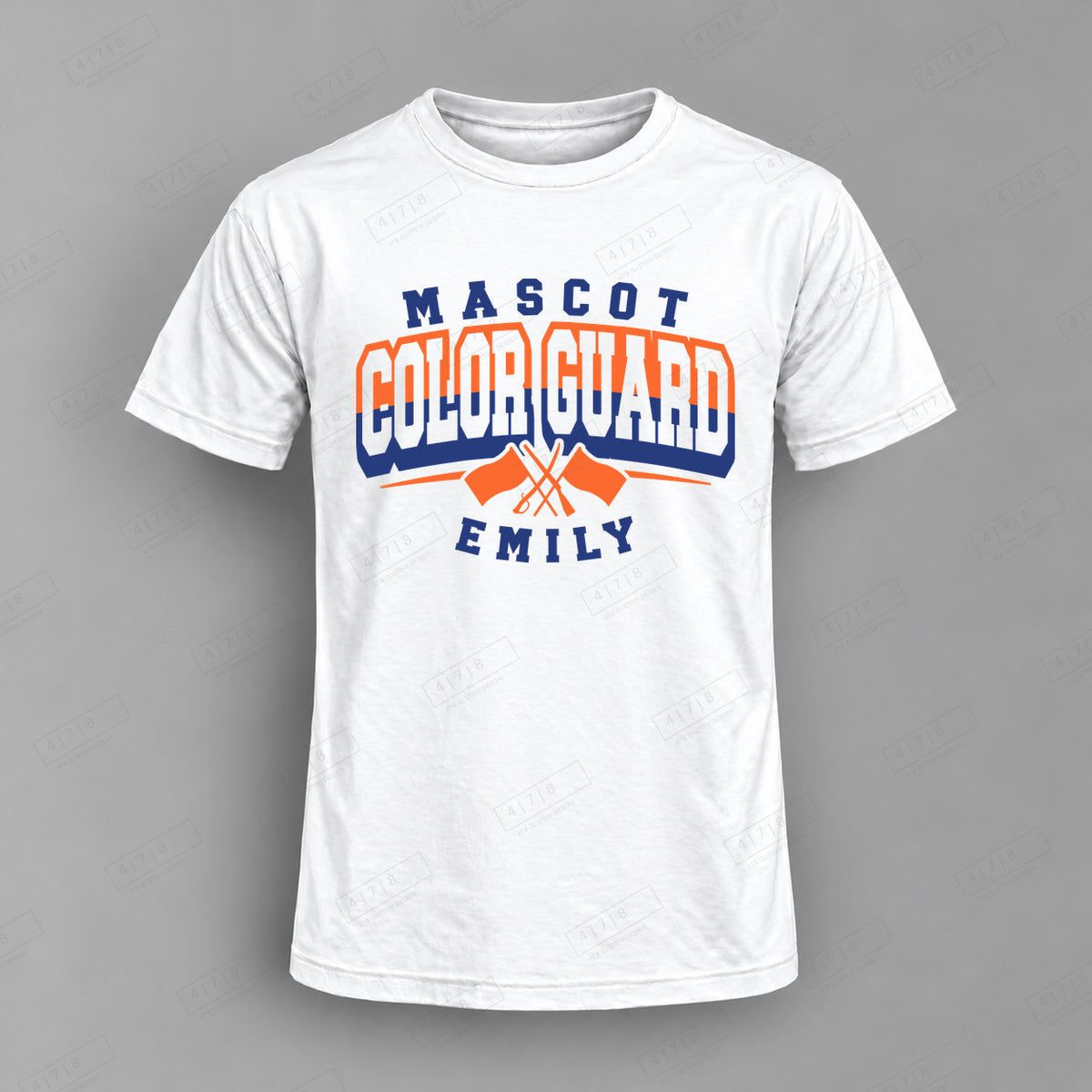 Custom Color Guard Design 1-0019 Top white shirt mockup with 478 Custom Design watermark