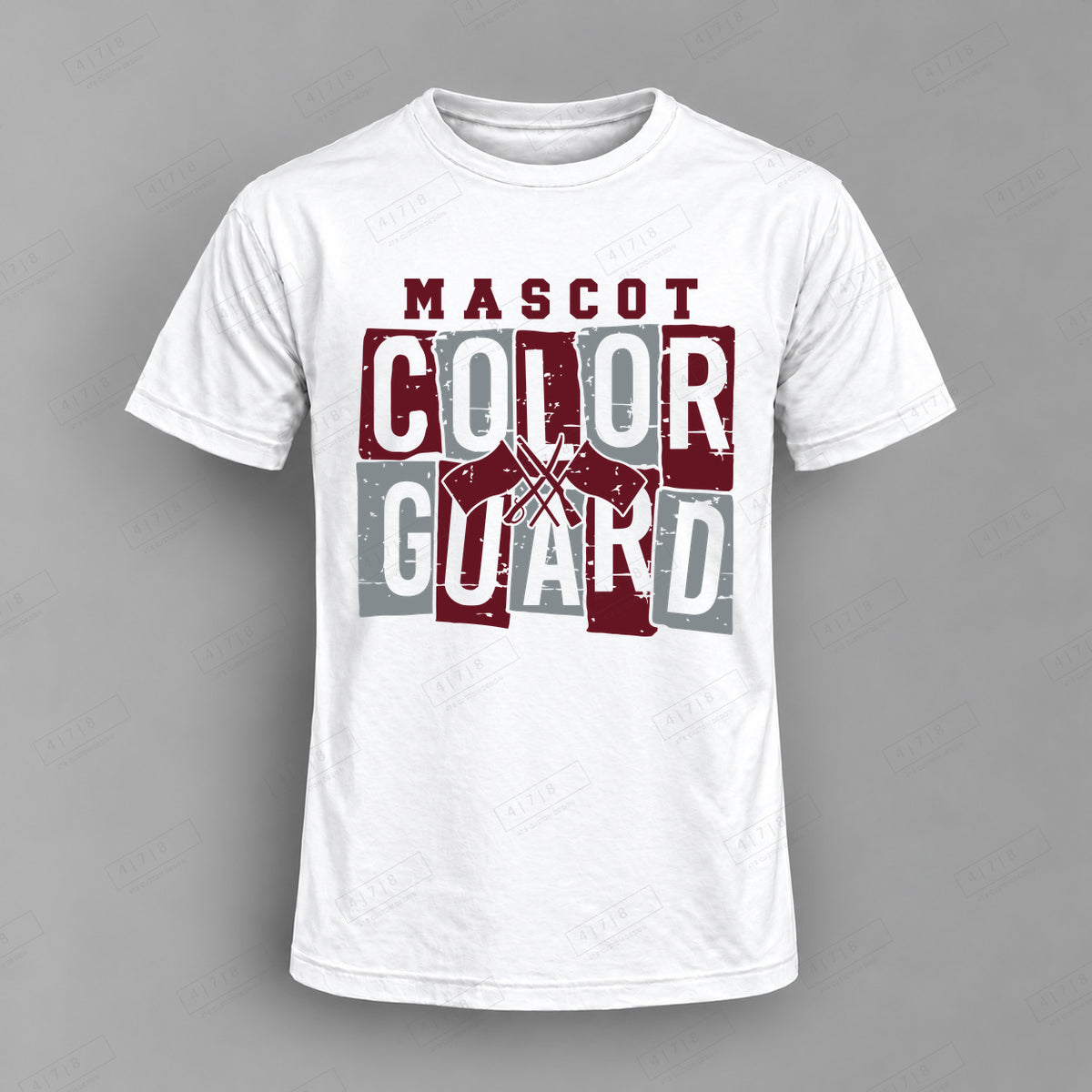 Custom Color Guard Design 1-0020 Top white shirt mockup with 478 Custom Design watermark
