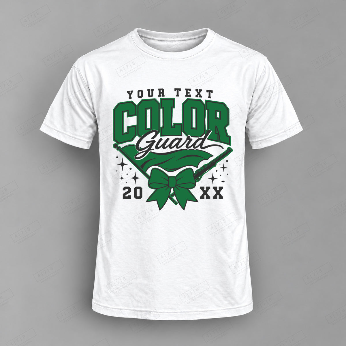 Custom Color Guard Design 2-0028  2 Top white shirt mockup with 478 Custom Design watermark