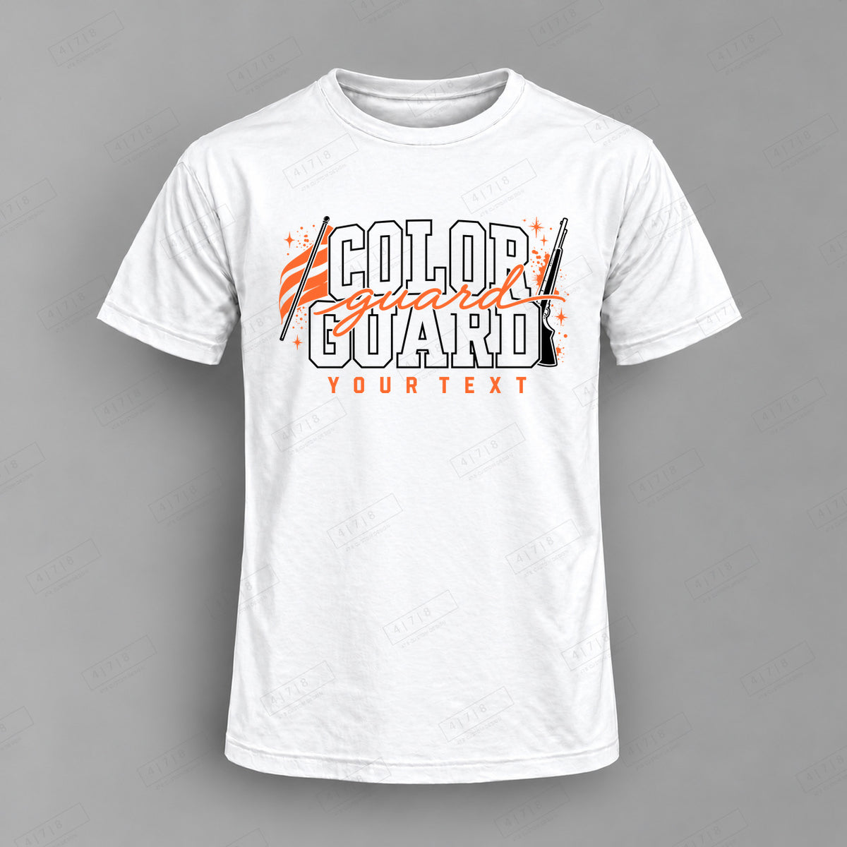 Custom Color Guard Design 2-0029  1 Top white shirt mockup with 478 Custom Design watermark