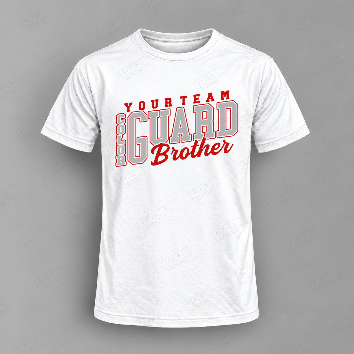 Custom Color Guard Brother Design 3-color guard brother Top white shirt mockup with 478 Custom Design watermark