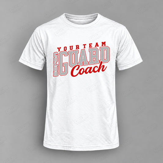Custom Color Guard Coach Design 3-color guard coach Top white shirt mockup with 478 Custom Design watermark