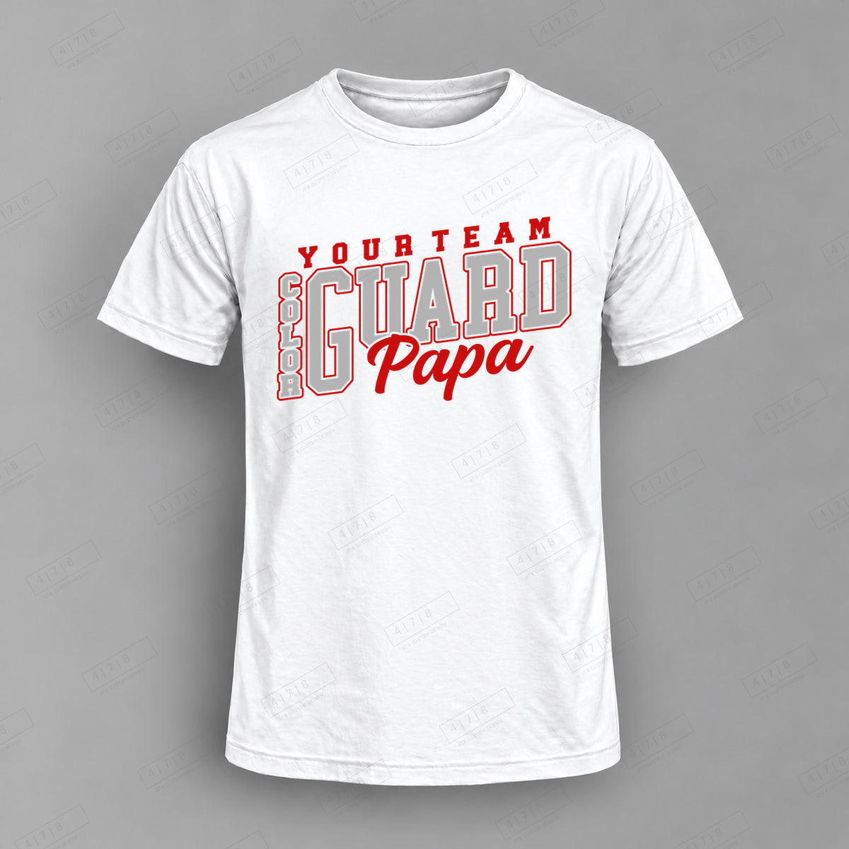 Custom Color Guard Papa Design 3-color guard papa Top white shirt mockup with 478 Custom Design watermark