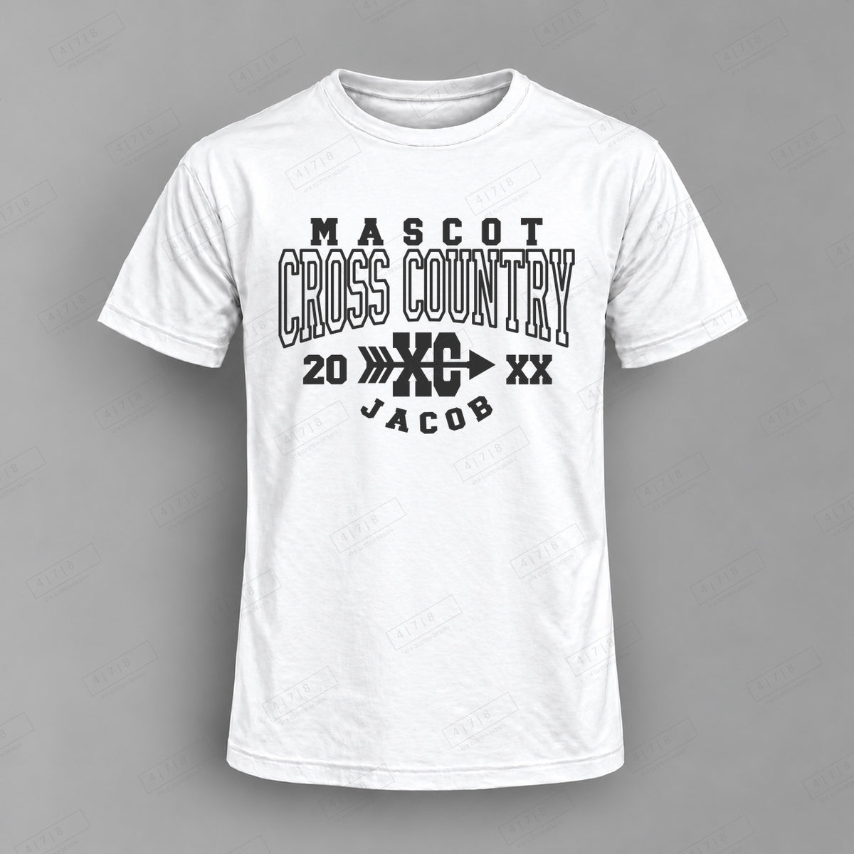 Custom Cross Country Design 1-001 Top white shirt mockup with 478 Custom Design watermark
