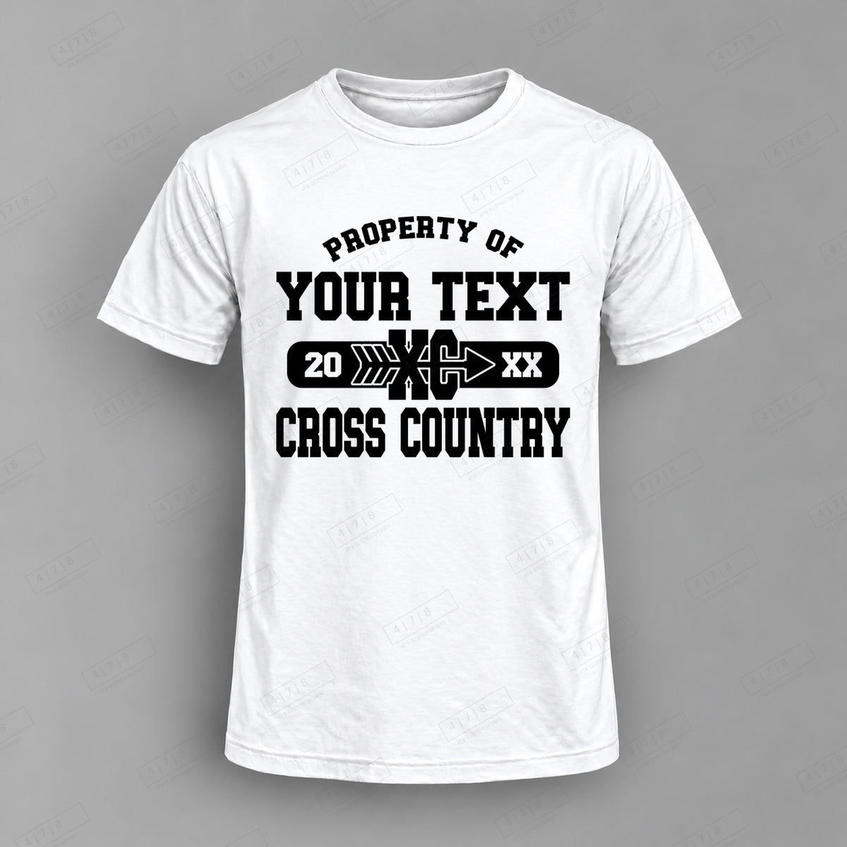 Custom Cross Country Design 1-0015 Top white shirt mockup with 478 Custom Design watermark