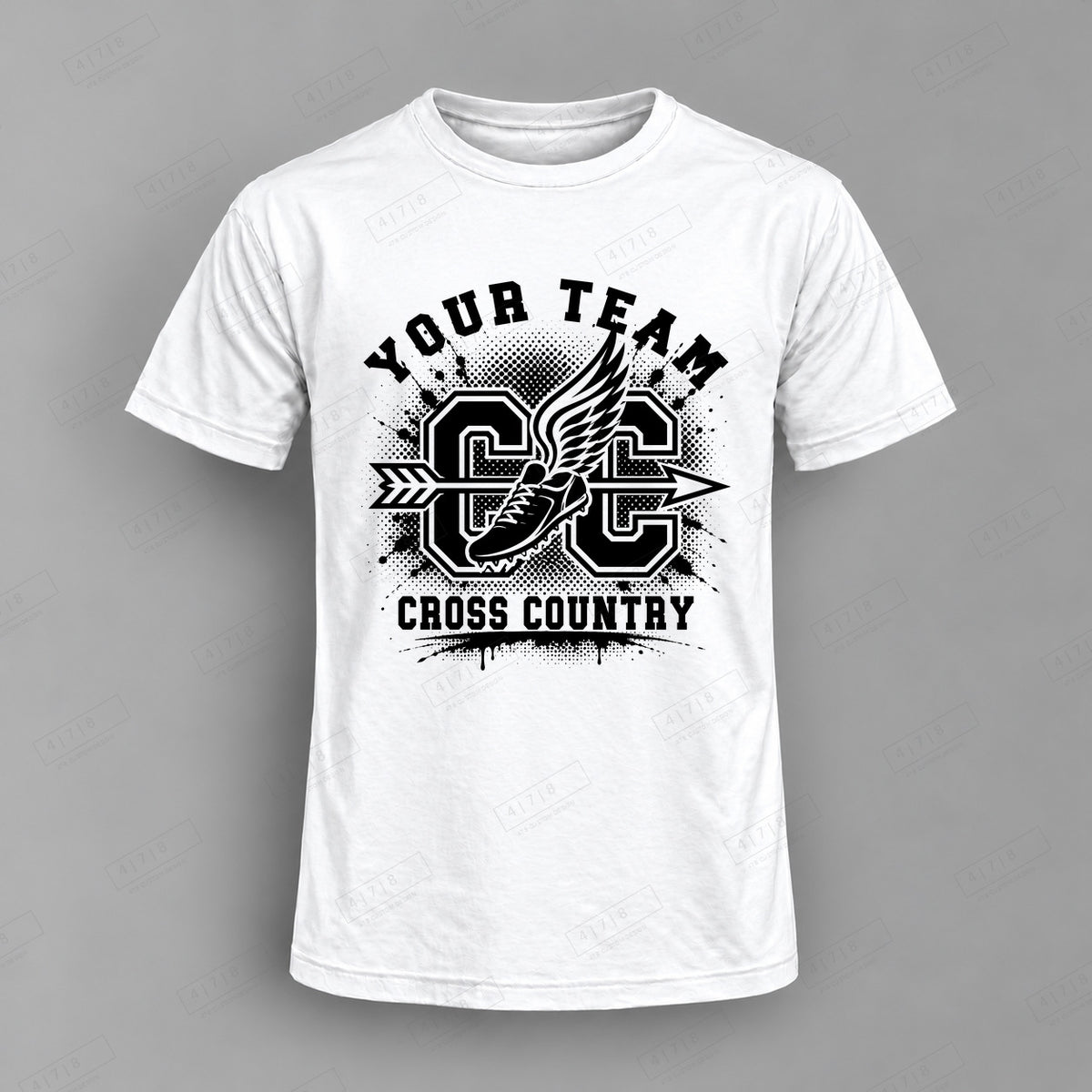 Custom Cross Country Design 3-0029  cc Top white shirt mockup with 478 Custom Design watermark