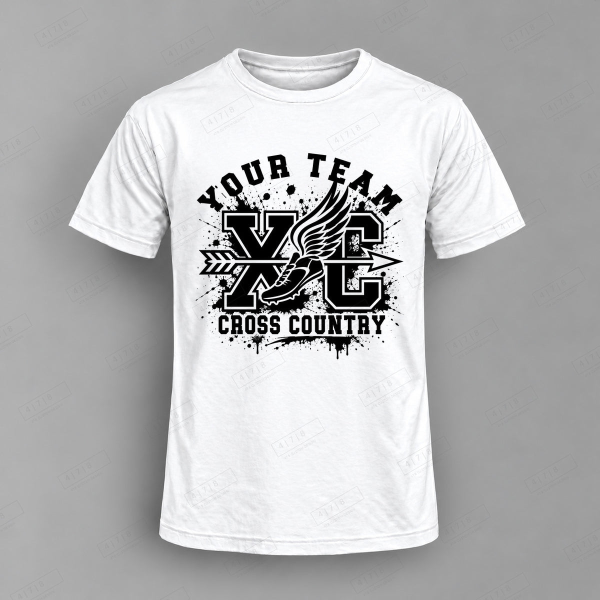 Custom Cross Country Design 3-0030  xc blk Top white shirt mockup with 478 Custom Design watermark