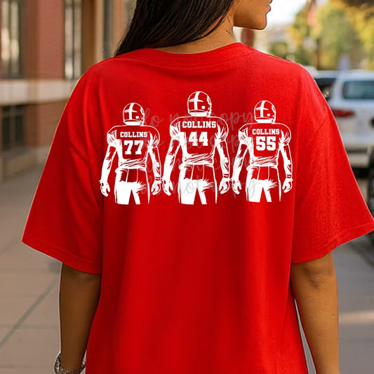 Custom 3 Brothers Football Top mockup showing the back design.