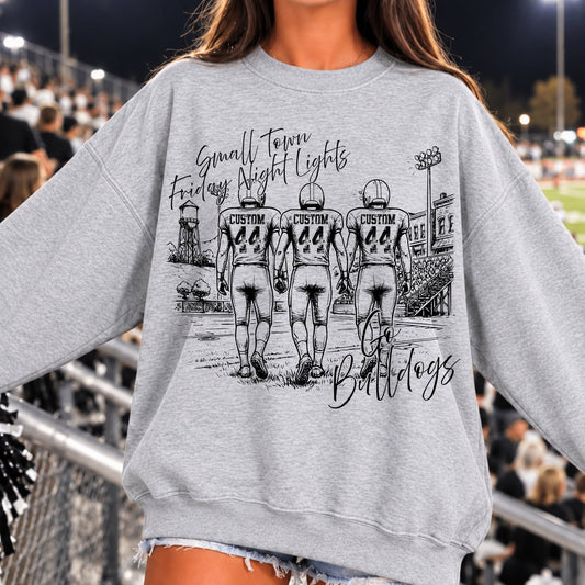 Custom 3 Football Players Friday Night Lights Top mockup showing the pictured apparel design.
