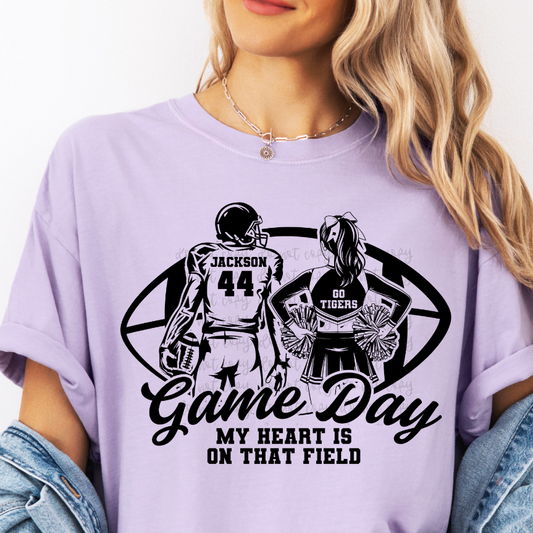 Custom Ball Football And Cheer Top mockup showing the pictured apparel design.